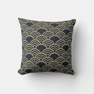Japanisch inspiriertes Musterindigo und tan design Kissen