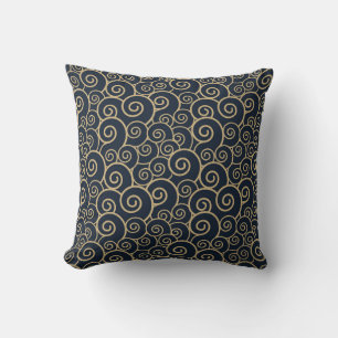 Japanisch inspiriertes Musterindigo und tan Design Kissen