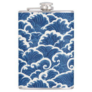 japanisch Inspiriertes Seamless Ocean Wave Muster Flachmann