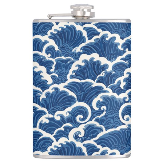 japanisch Inspiriertes Seamless Ocean Wave Muster Flachmann (Vorderseite)