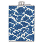 japanisch Inspiriertes Seamless Ocean Wave Muster Flachmann (Rückseite)