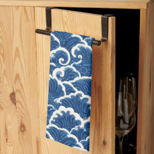 japanisch Inspiriertes Seamless Ocean Wave Muster Geschirrtuch