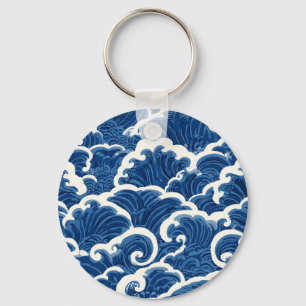 japanisch Inspiriertes Seamless Ocean Wave Muster Schlüsselanhänger