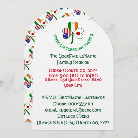 Japanisch Irisch USA Kleeblatt Family Wiedersehen Einladung (Vorne/Hinten)