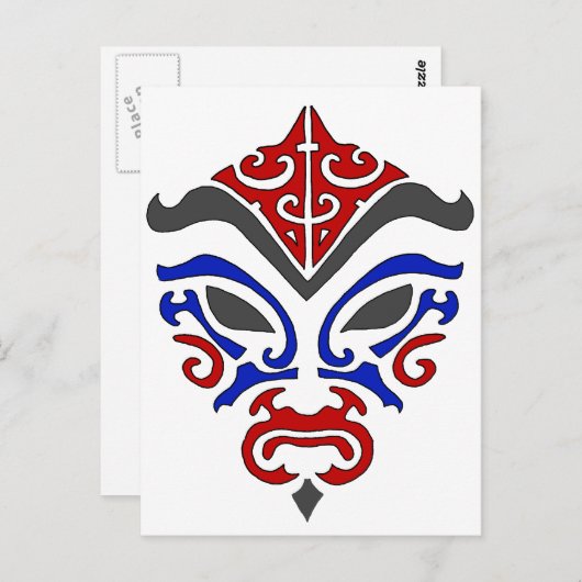 Japanisch Kabuki Maske Tribal Red Blue Makeup Postkarte (Vorne/Hinten)