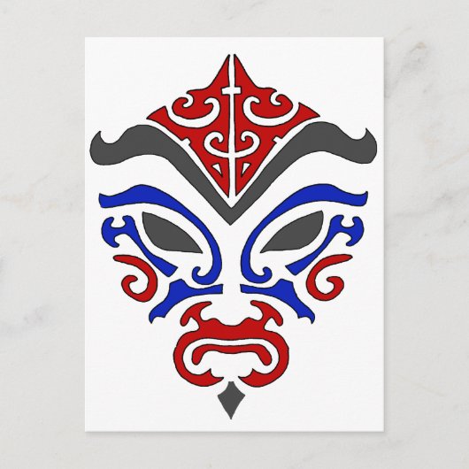 Japanisch Kabuki Maske Tribal Red Blue Makeup Postkarte (Vorderseite)