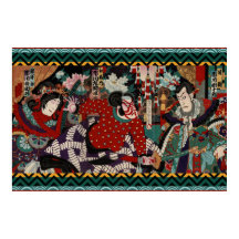 Japanisch Kabuki Samurai farbenfrohe Schlachtszene