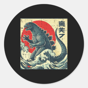 Japanisch Kaiju Monster Waves Retro Ukiyo Art Frau Runder Aufkleber