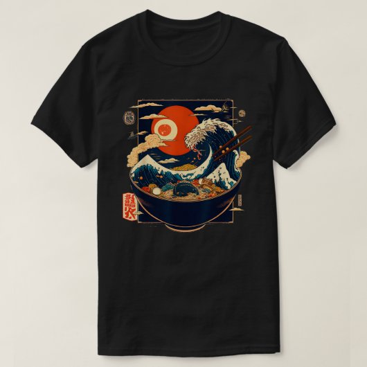 Japanisch Kanagawa Wave Ramen Graphic Retro Anime T-Shirt (Design vorne)