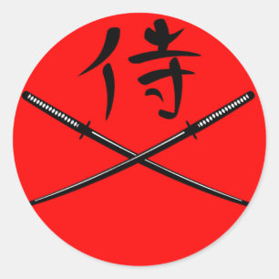 Japanisch Katana und Samurai-Kanji Runder Aufkleber