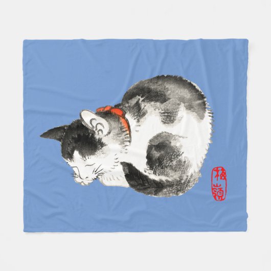 Japanisch Katze schwarz und weiß schlafen Fleecedecke (Vorderseite (Horizontal))