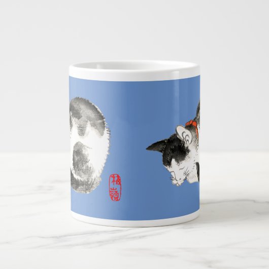 Japanisch Katze schwarz und weiß schlafen Jumbo-Tasse (Vorderseite)