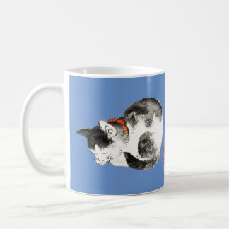 Japanisch Katze schwarz und weiß schlafen Kaffeetasse
