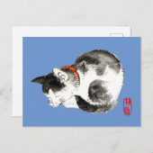 Japanisch Katze schwarz und weiß schlafen Postkarte (Vorne/Hinten)