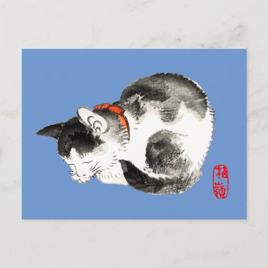 Japanisch Katze schwarz und weiß schlafen Postkarte (Vorderseite)