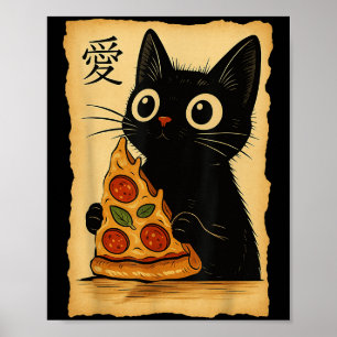 Japanisch Kawaii Anime Cat Pizza Ästhetische Katze Poster