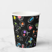 Japanisch Kawaii Kultur Doodles auf schwarz Pappbecher (Vorderseite)