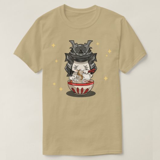 Japanisch Kawaii Samurai Neko Cat Kitten Ramen Noo T-Shirt (Design vorne)