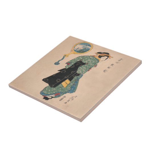 Japanisch Kimono Frau Courtesan Artwork Fliese (Seite)