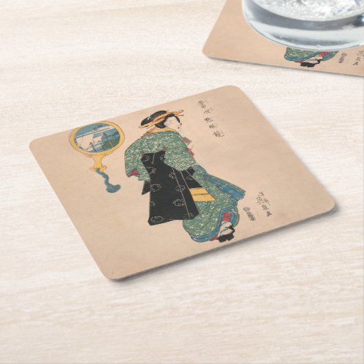 Japanisch Kimono Frau Courtesan Artwork Rechteckiger Pappuntersetzer (angewinkelt)