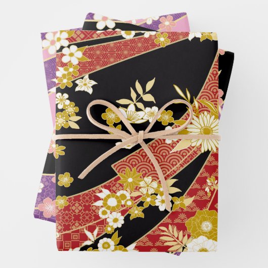 Japanisch Kimono Mix Muster Geschenkpapier Set (Beispiel)
