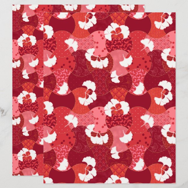Japanisch Kimono Muster Red Ginkgo Scrapbook Paper (Vorne/Hinten)