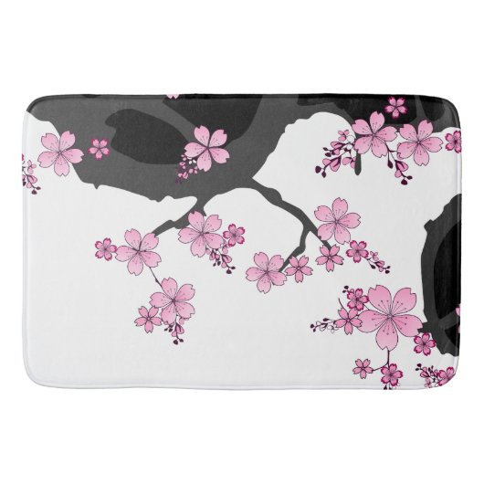Japanisch Kimono Schwarz-Weiß-Rosa Sakura Badematte (Vorderseite)