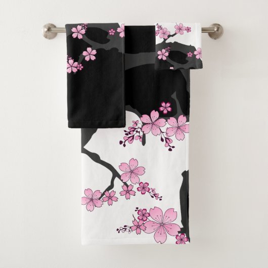 Japanisch Kimono Schwarz-Weiß-Rosa Sakura Badhandtuch Set (Insitu)