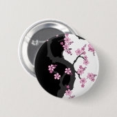Japanisch Kimono Schwarz-Weiß-Rosa Sakura Button (Vorne & Hinten)