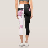Japanisch Kimono Schwarz-Weiß-Rosa Sakura Capri Leggings (Rückseite)