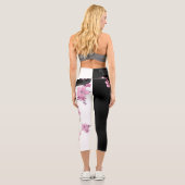 Japanisch Kimono Schwarz-Weiß-Rosa Sakura Capri Leggings (Rückseite)
