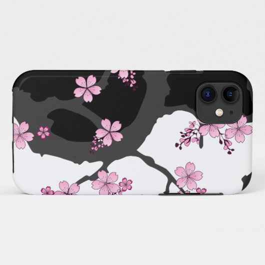 Japanisch Kimono Schwarz-Weiß-Rosa Sakura Case-Mate iPhone Hülle (Rückseite (Horizontal))
