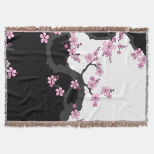 Japanisch Kimono Schwarz-Weiß-Rosa Sakura Decke