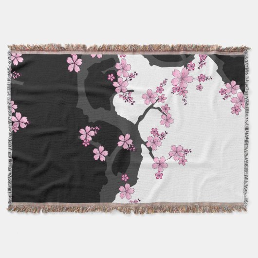 Japanisch Kimono Schwarz-Weiß-Rosa Sakura Decke (Vorderseite)