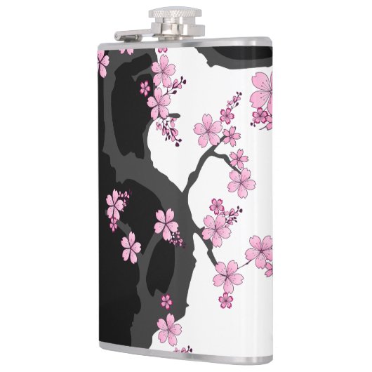 Japanisch Kimono Schwarz-Weiß-Rosa Sakura Flachmann (Links)