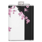 Japanisch Kimono Schwarz-Weiß-Rosa Sakura Flachmann (Rückseite)