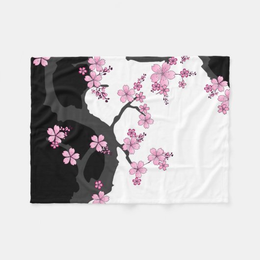 Japanisch Kimono Schwarz-Weiß-Rosa Sakura Fleecedecke (Vorderseite (Horizontal))