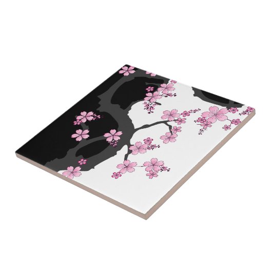 Japanisch Kimono Schwarz-Weiß-Rosa Sakura Fliese (Seite)
