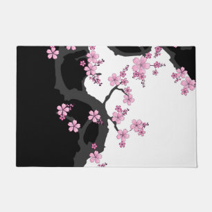 Japanisch Kimono Schwarz-Weiß-Rosa Sakura Fußmatte