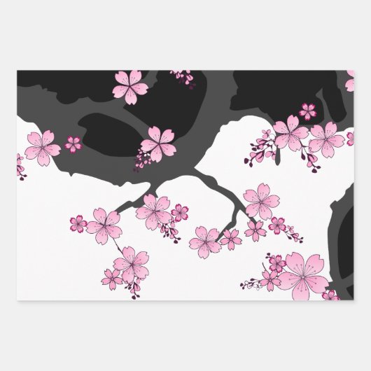 Japanisch Kimono Schwarz-Weiß-Rosa Sakura Geschenkpapier Set (Vorderseite 3)