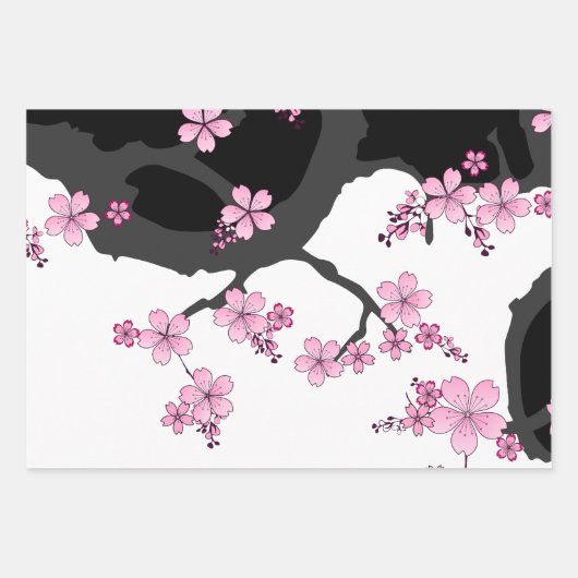 Japanisch Kimono Schwarz-Weiß-Rosa Sakura Geschenkpapier Set (Vorderseite)