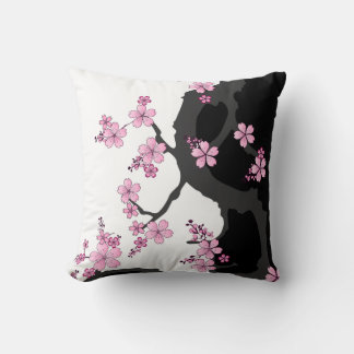 Japanisch Kimono Schwarz-Weiß-Rosa Sakura Kissen