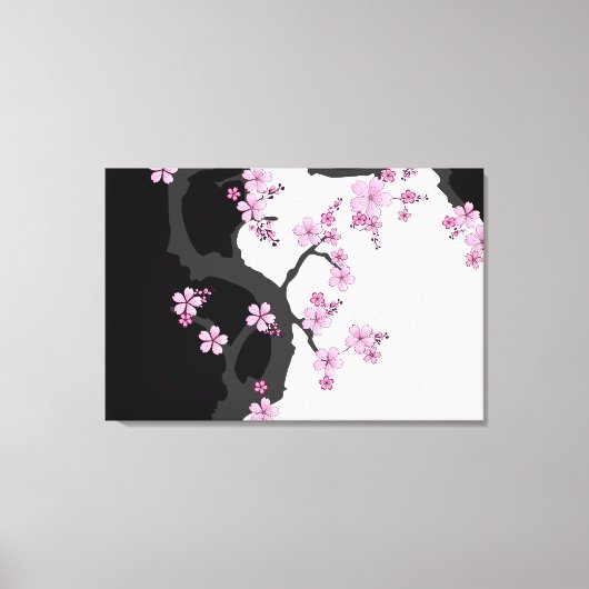 Japanisch Kimono Schwarz-Weiß-Rosa Sakura Leinwanddruck (Vorderseite)