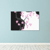 Japanisch Kimono Schwarz-Weiß-Rosa Sakura Leinwanddruck (Insitu (Holzboden))