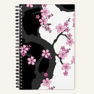 Japanisch Kimono Schwarz-Weiß-Rosa Sakura Notizblock
