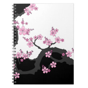 Japanisch Kimono Schwarz-Weiß-Rosa Sakura Notizblock
