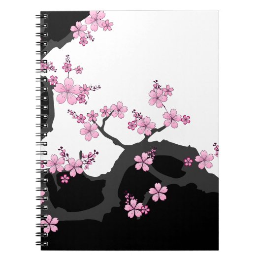 Japanisch Kimono Schwarz-Weiß-Rosa Sakura Notizblock (Vorderseite)