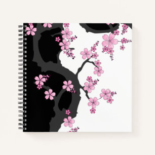 Japanisch Kimono Schwarz-Weiß-Rosa Sakura Notizblock