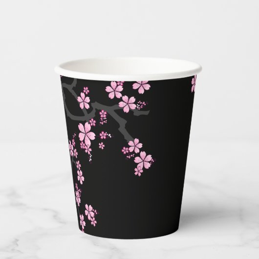Japanisch Kimono Schwarz-Weiß-Rosa Sakura Pappbecher (Vorderseite)