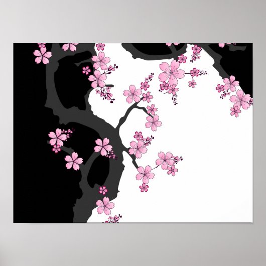 Japanisch Kimono Schwarz-Weiß-Rosa Sakura Poster (Vorne)
